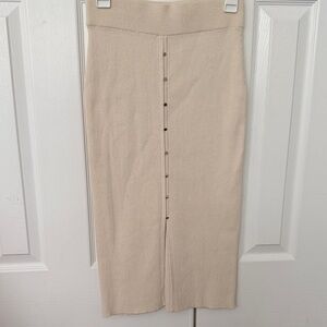 Ribbed Cream Button-Front Pencil Skirt
